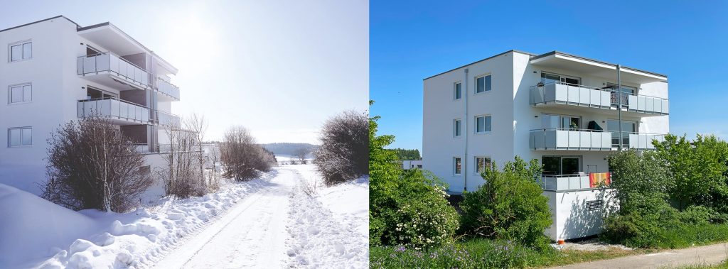 Modernes Mehrfamilienhaus in der Ahorstraße 93 in Messstetten mit hellen Fassaden und großzügigen Balkonen